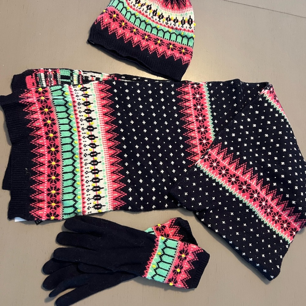 Talbots Black and Multicolor Knit Gloves